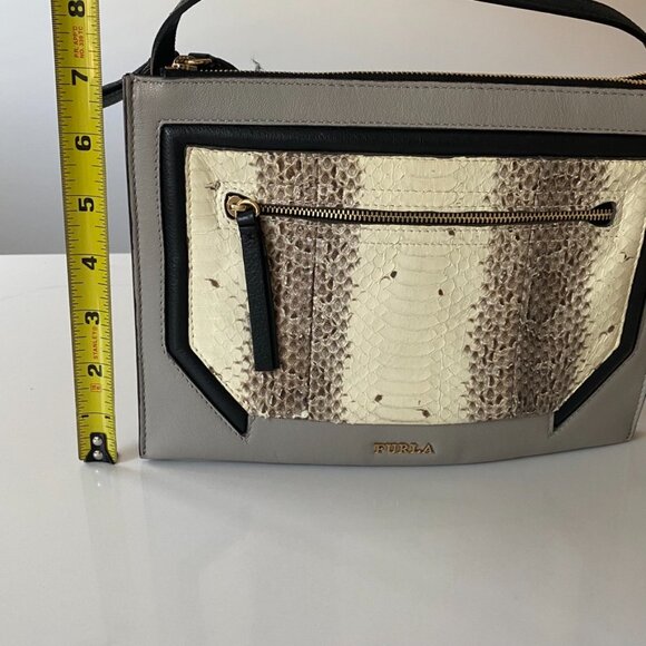 Furla Snakeskin Leather Crossbody Shoulder Bag Gray Cream Charcoal Zipper EUC - Picture 11 of 14